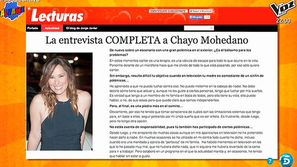 La revista 'Lecturas' publica en su web la entrevista completa de Chayo Mohedano