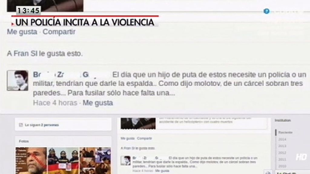 Un colectivo antirrepresión denuncia a un policía por promover el odio en Facebook