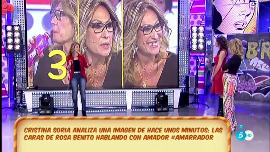 Cristina Soria analiza las caras de Rosa Benito hablando con Amador