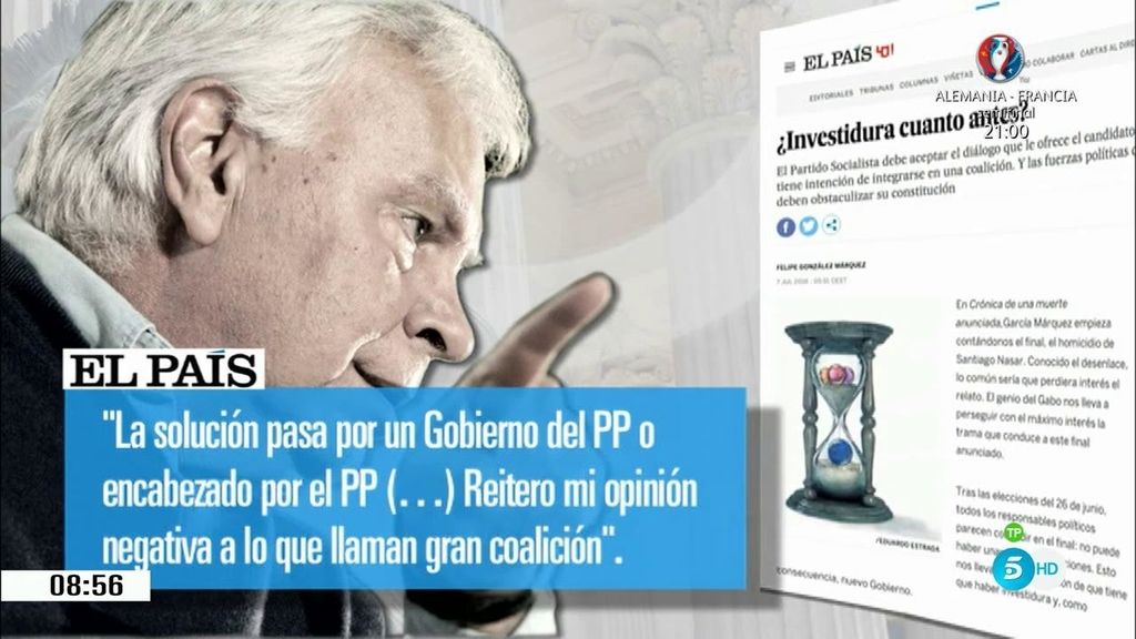 Felipe González: "El PSOE debe ocupar su sitio en la oposición"