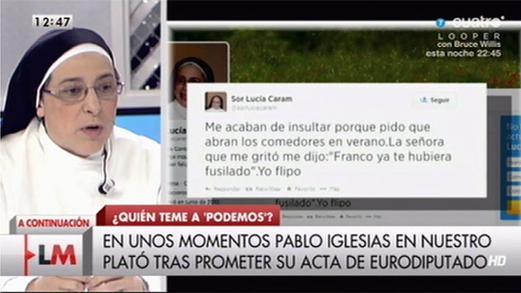 Sor Lucía Caram: "Una señora me gritó: 'Franco ya te hubiera fusilado"
