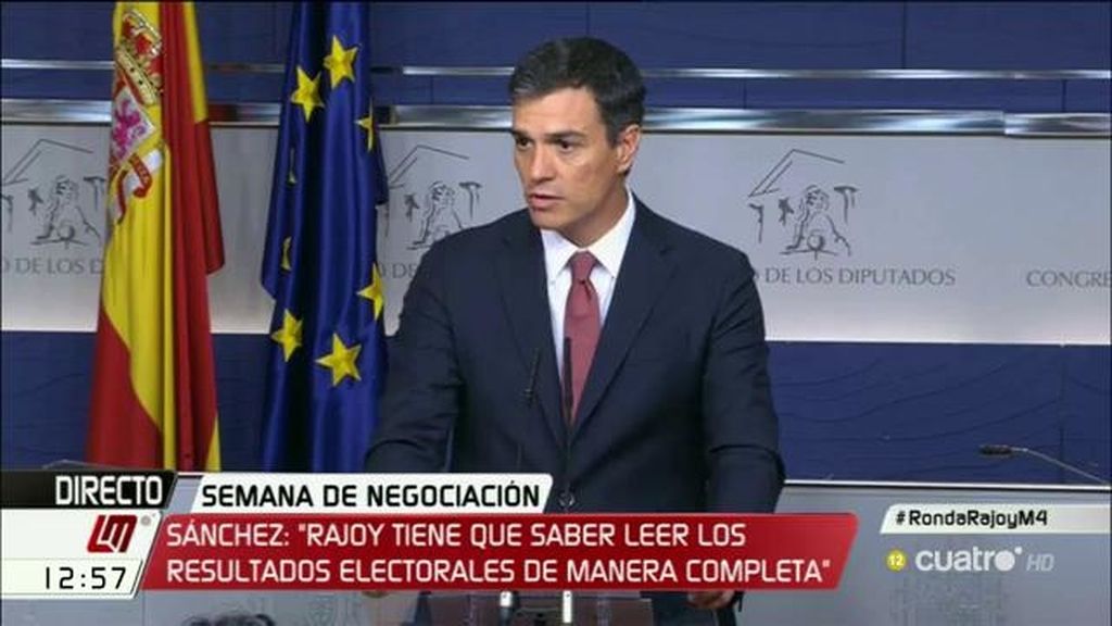 Pedro Sánchez: “Mariano Rajoy tiene que intentar llegar a acuerdos con aliados potenciales y entre ellos no está el PSOE”