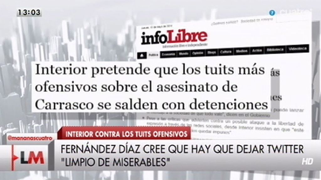 Interior pretende que los tuits más ofensivos sobre el asesinato de Carrasco se salden con detenciones, según ‘InfoLibre’