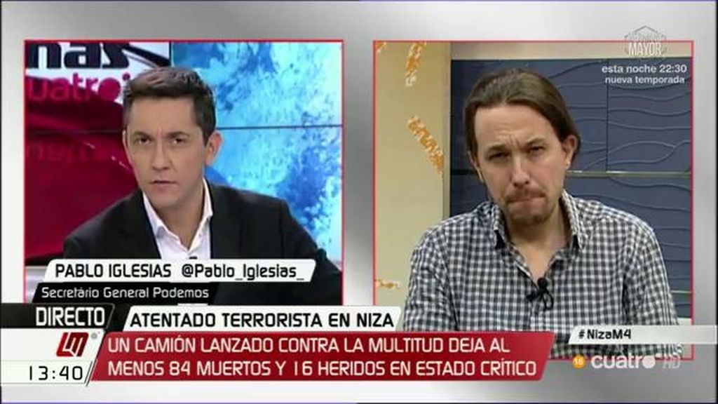 Pablo Iglesias: “Lo fundamental es no conceder estatus de beligerancia a los terroristas, son delincuentes”