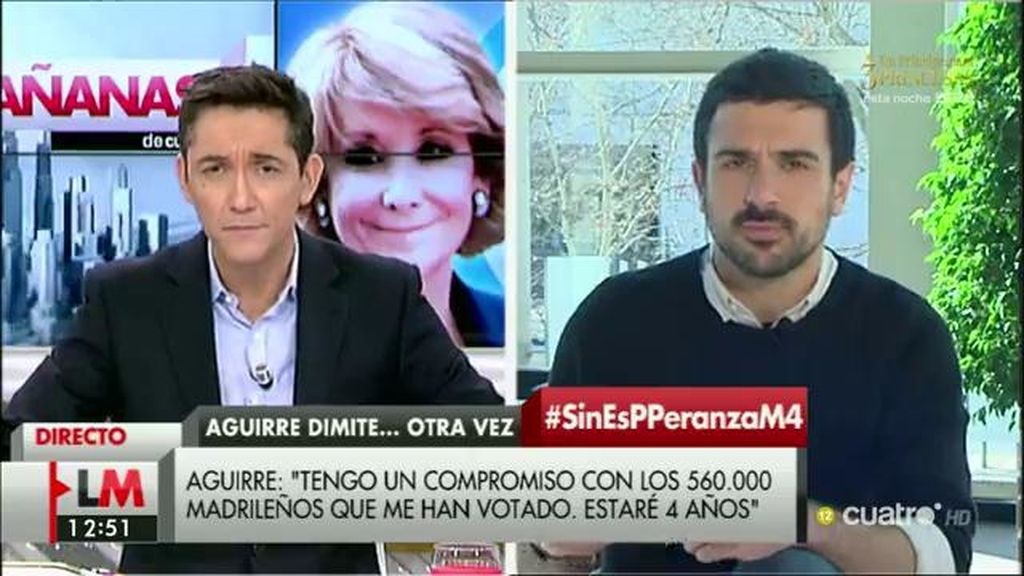 Ramón Espinar: "No se sostiene que Aguirre pueda seguir siendo concejala"