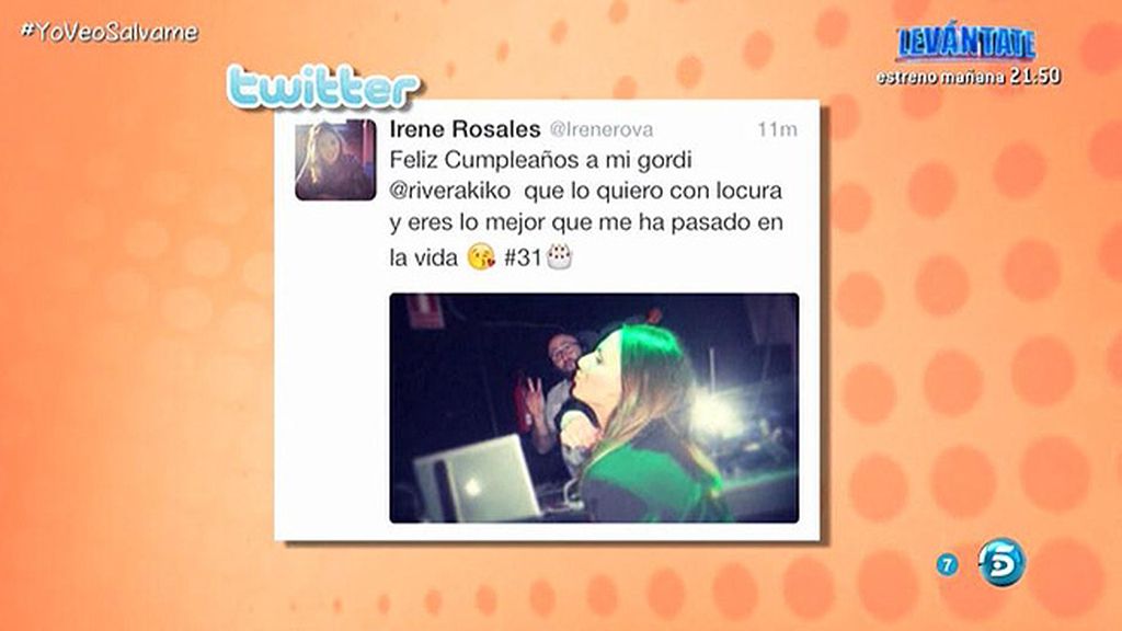 Irene Rosales, a Kiko Rivera en Twitter: "Felicidades, te quiero con locura"