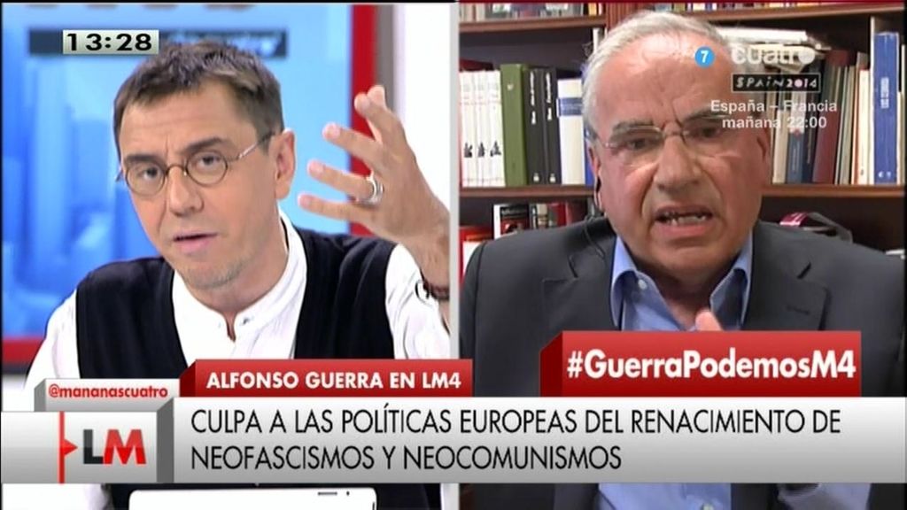 Alfonso Guerra, a Monedero: "Manipula la verdad y está obsesionado con el PSOE"