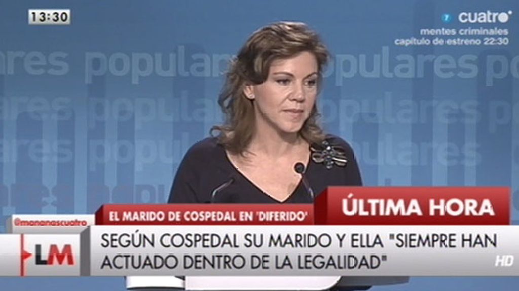 Cospedal: "Tanto el señor López del Hierro como yo siempre hemos actuado dentro de la legalidad"