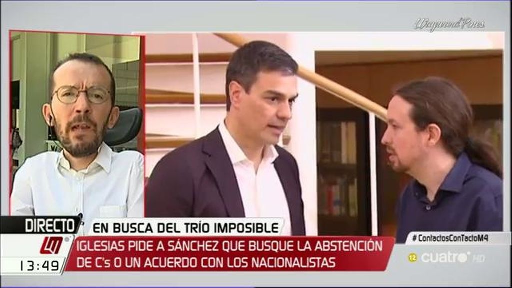 Echenique: "Es más sencillo si el PSOE no viene con un aliado del PP"