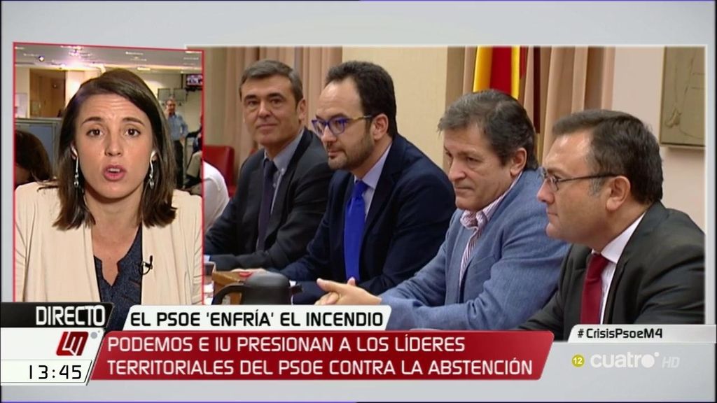 Irene Montero: “Al PSOE no le puede salir gratis apoyar al PP”
