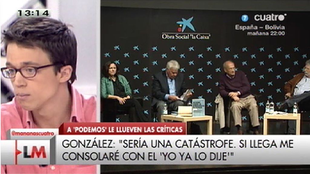 I. Errejón, de Felipe González: "Estas declaraciones reflejan que están en retirada"