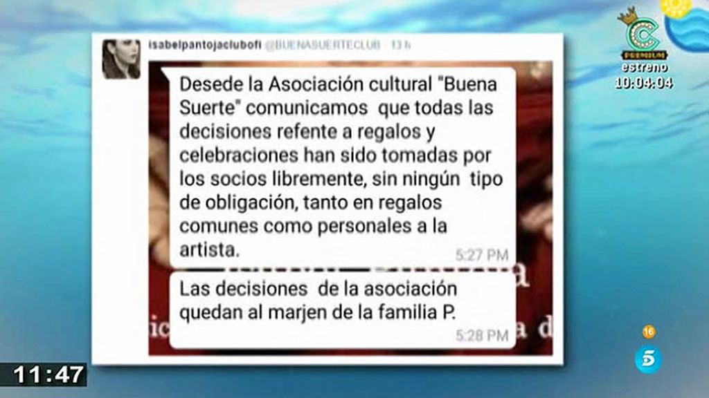 Celeste asegura que los regalos a Pantoja por parte de los fans son voluntarios
