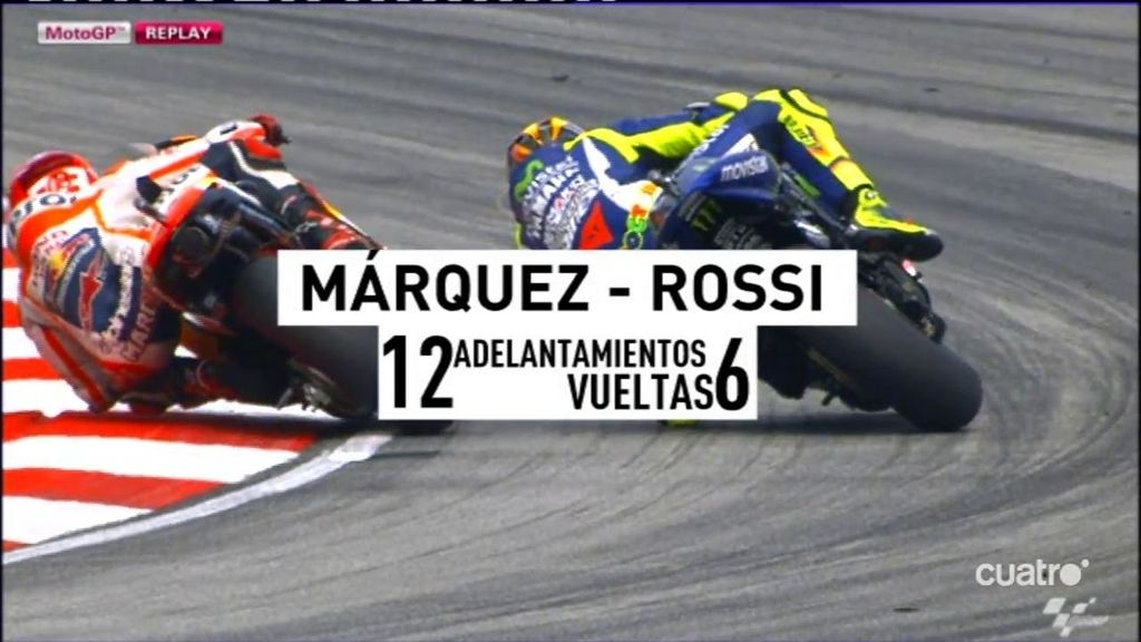 Así fue la batalla Rossi-Márquez antes de la caída: 12 adelantamientos en seis vueltas