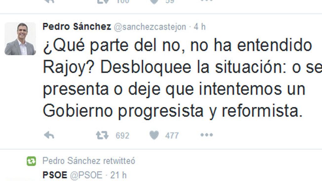 Sánchez, firme en su posición del ‘No’ a Rajoy