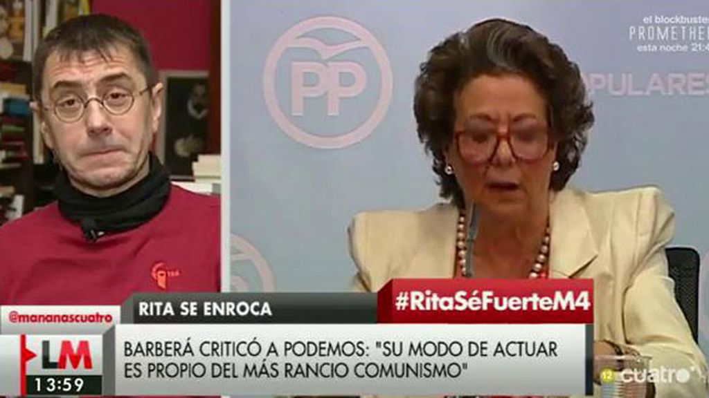 Monedero: "Lo que tiene Rita Barberá es una cara dura que no se sostiene"