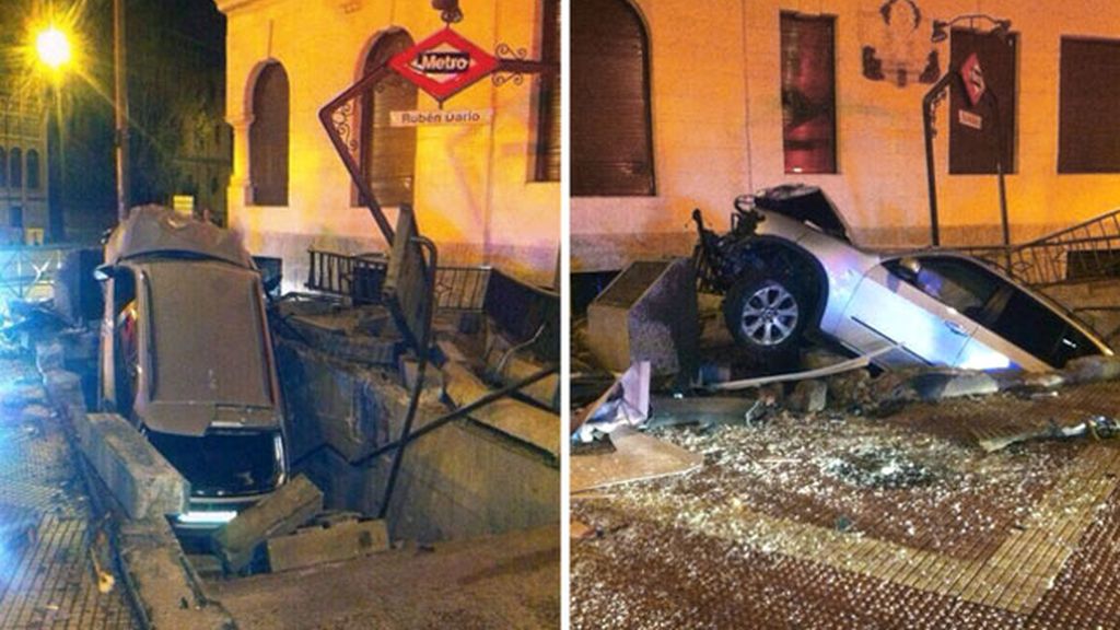 Un conductor ebrio empotra su coche en una parada de metro de Madrid