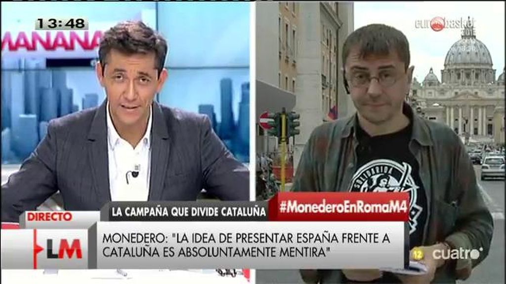 Juan Carlos Monedero: "La idea de presentar las elecciones como España frente a Cataluña es mentira"