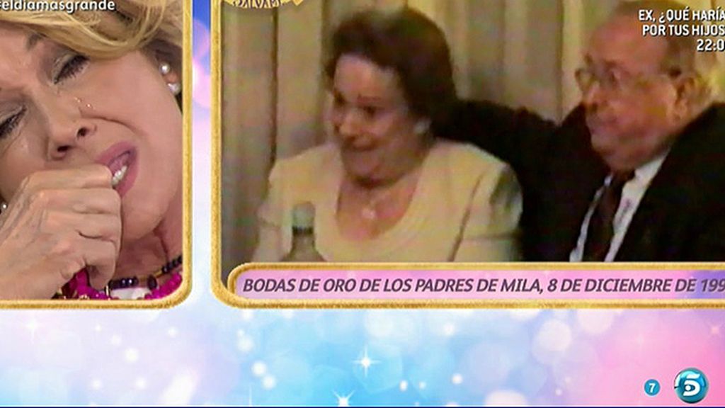Mila Ximénez llora viendo a un vídeo de las bodas de oro de sus padres