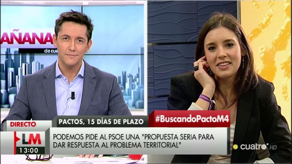 I. Montero: “Diría al PSOE que no hay que tener miedo a hablar de los equipos y que, por favor, renuncien a pactar con las derechas”