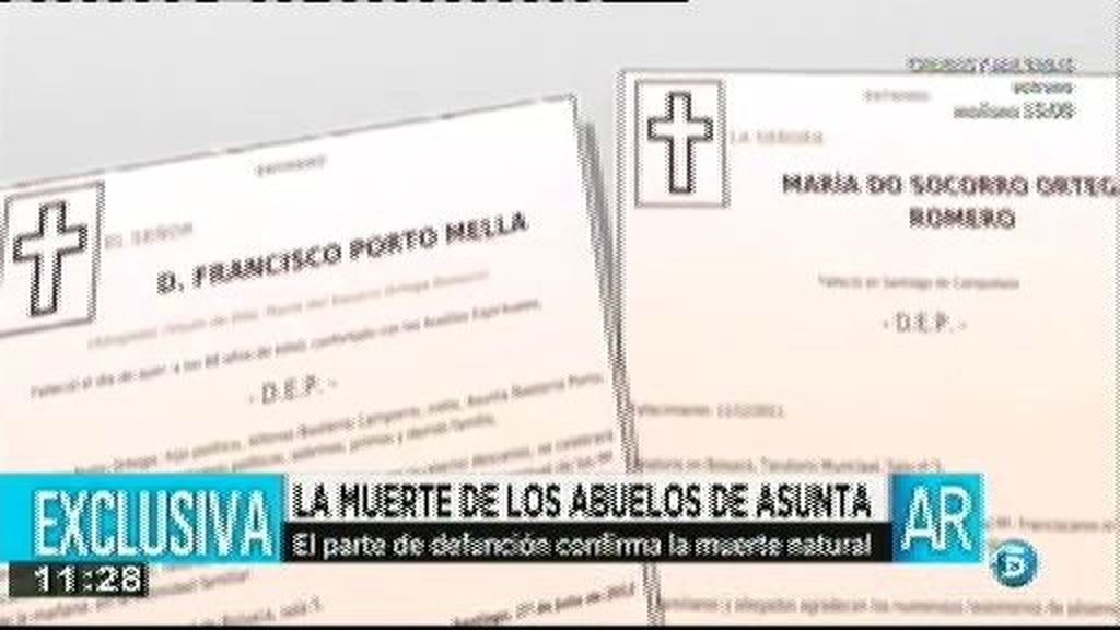 Los partes de defunción de los abuelos de Asunta, en exclusiva para 'AR'