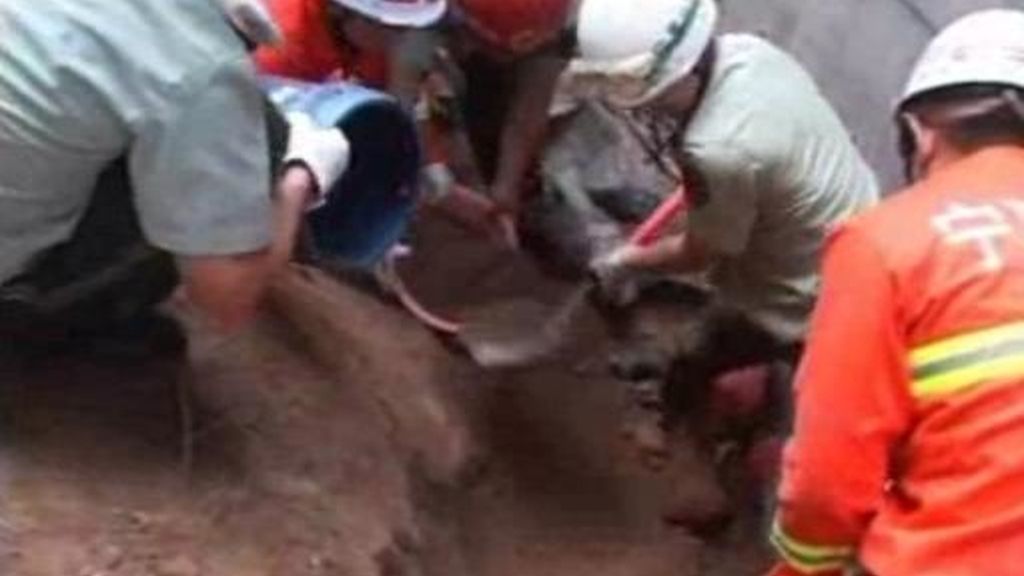 Un obrero chino, rescatado entre escombros