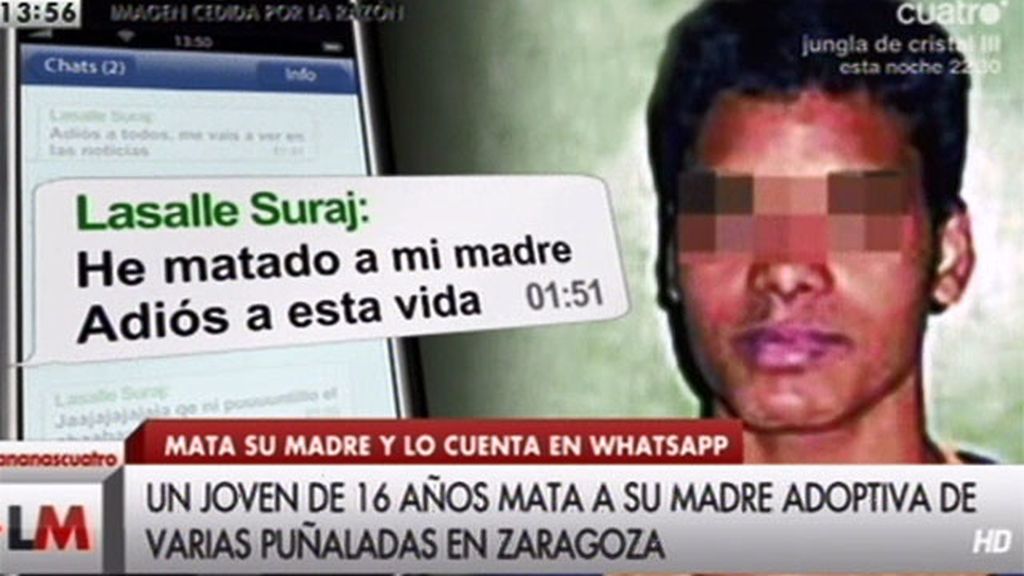 Un joven de 16 años mata a su madre y lo cuenta en whatsapp