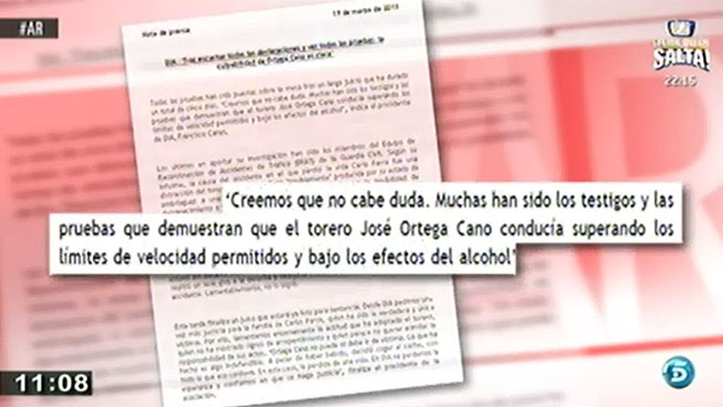 La asociación de víctimas de accidentes asegura que Ortega conducía bajo los efectos del alcohol