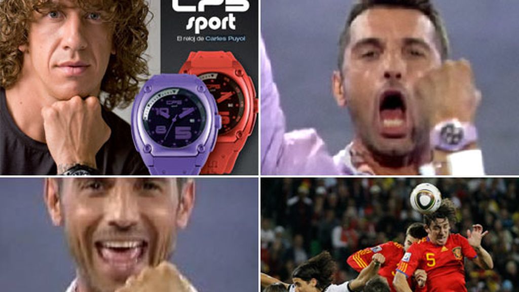 Puyol regala a Jesús Vázquez uno de sus relojes en rosa