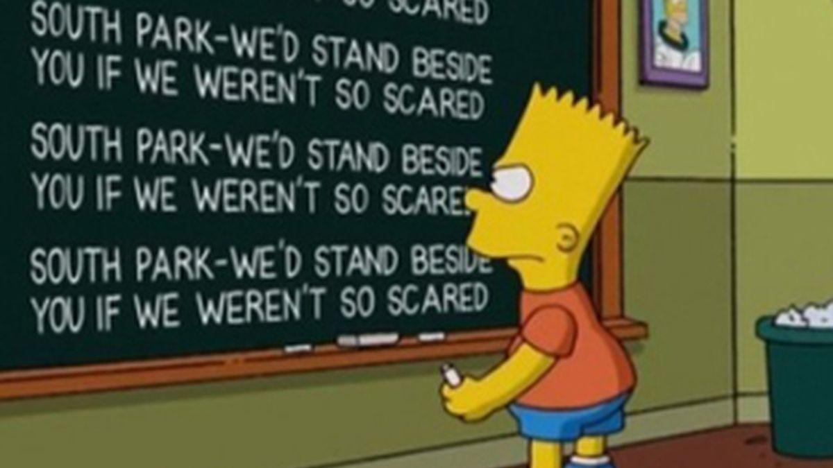 Cabecera de 'Los Simpsons' en la que se hace un guiño a 'South Park'. Foto: Archivo. Cabecera de 'Los Simpsons' en la que se hace un guiño a 'South Park'. Foto: Archivo.