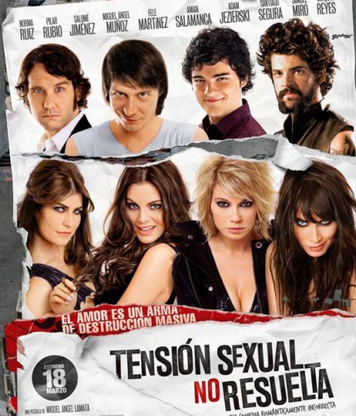 Cartel de 'Tensión sexual no resuelta', protagonizada por varios rostros conocidos de la televisión.