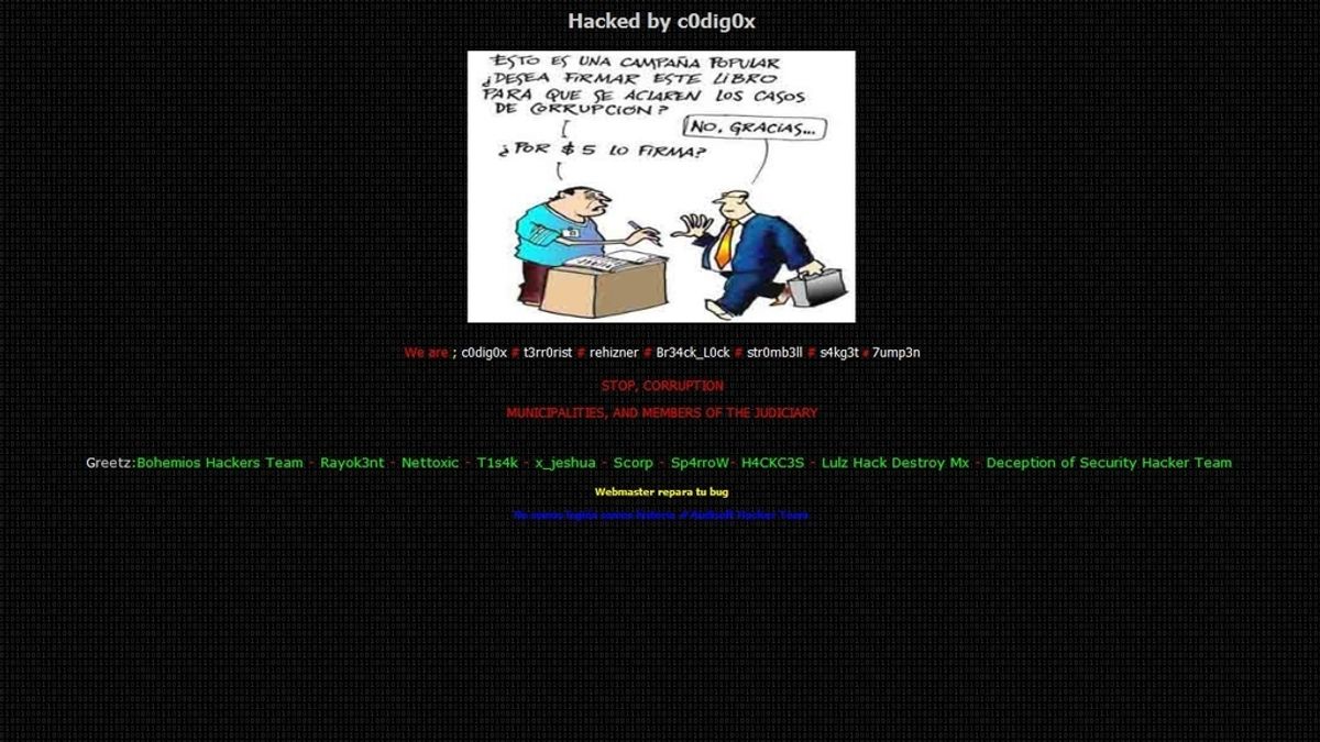 Página de La Granja Valsain bloqueada por los hackers . Foto: www.lagranja-valsain.com/