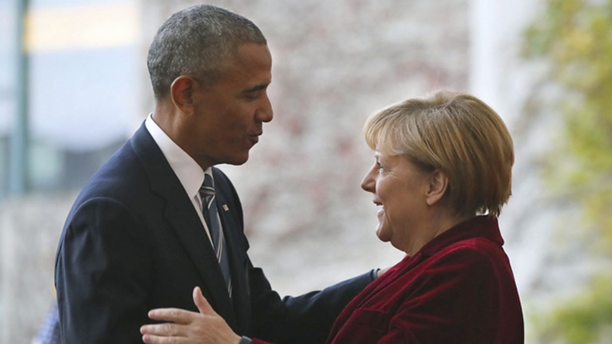 Merkel da la bienvenida al presidente de los Estados Unidos, Barack Obama