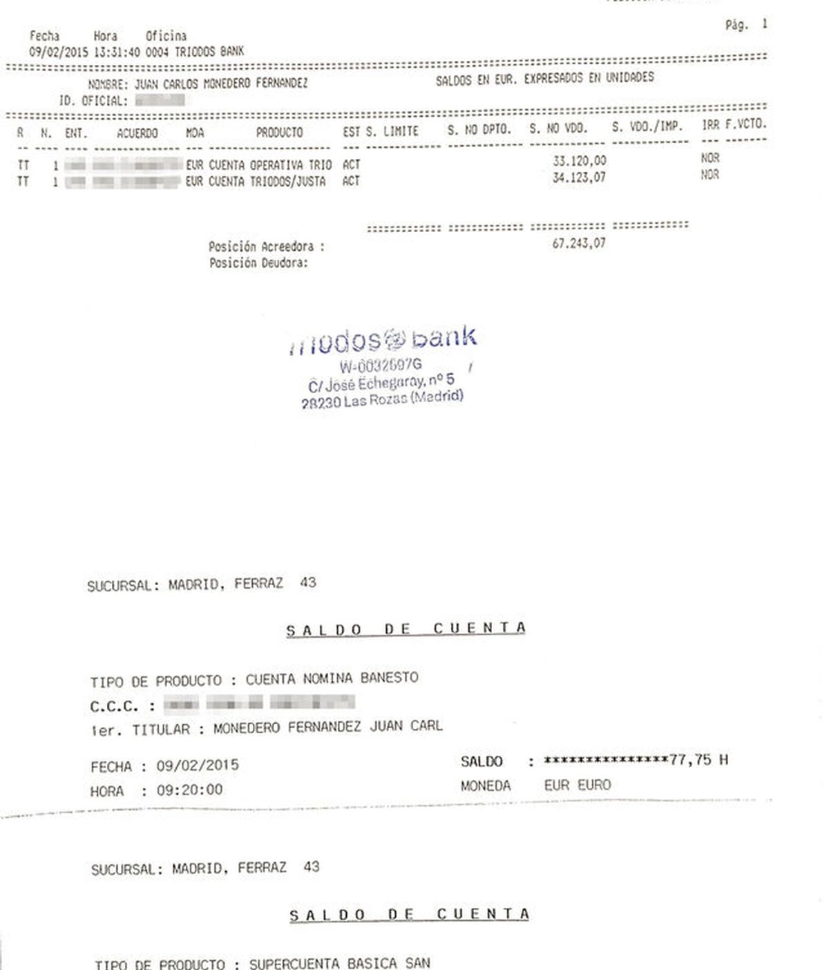 Juan Carlos Monedero hace públicos sus extractos bancarios
