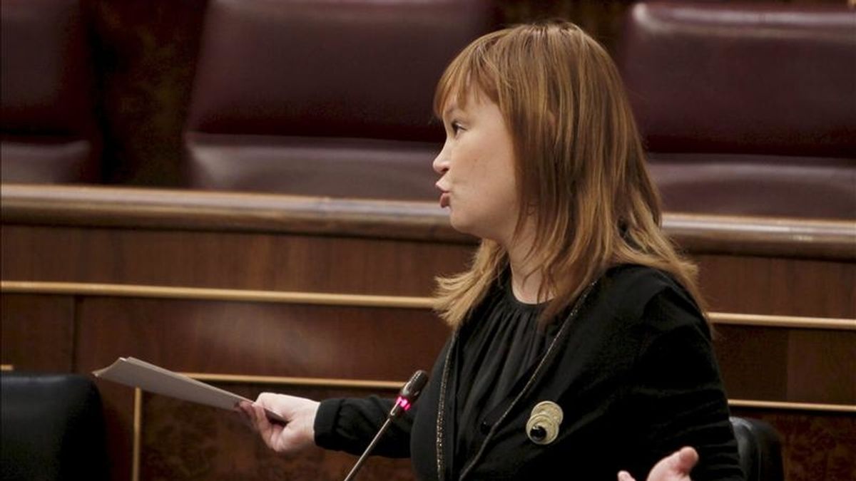 La ministra de Sanidad, Política Social e Igualdad, Leire Pajín, durante su intervención en la sesión de control al Ejecutivo celebrada hoy en el Congreso. EFE