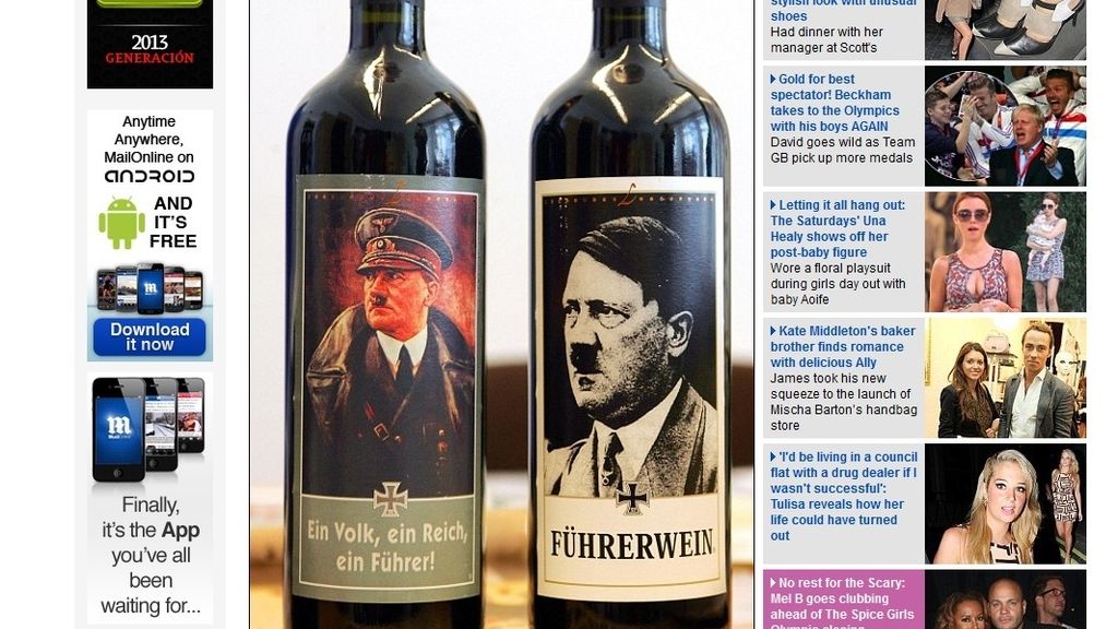 Botellas de vino con el rostro de Hitler