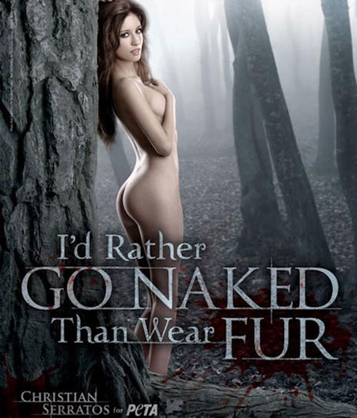 La actriz quiere con esta imagen remover las conciencias de quienes matan a los animales para poder lucir después sus pieles. Foto: PETA.