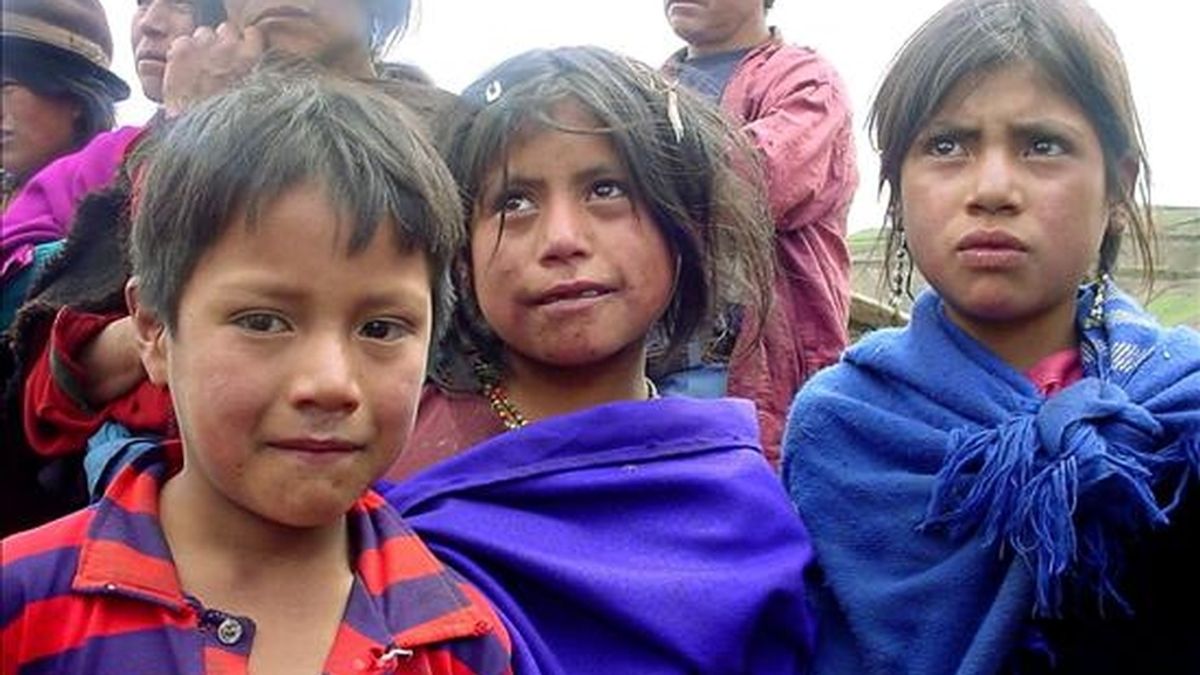 Niños indígenas trabajadores de Santa Rosa de Pisiñag, a 30 kilómetros de Riobamba (Ecuador). EFE/Archivo