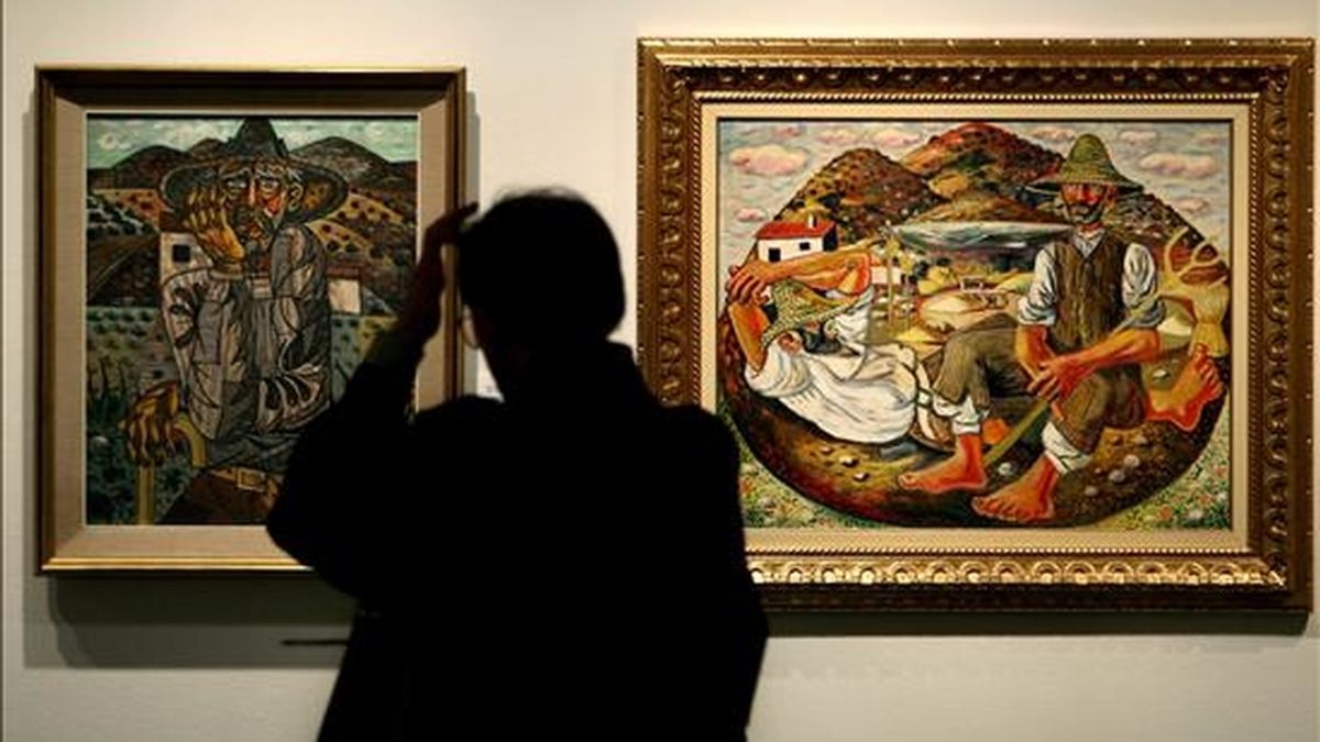 "Campesinos en la era" (d) y "Viejo campesino" son dos de los cuadros que conforman la exposición inaugurada hoy en Caixafórum Barcelona y que conmemora el centenario del pintor jienense Rafael Zabaleta, artista fuertemente influido por las vanguardias europeas, que combina elementos cubistas, fauvistas y expresionistas con temáticas populares de su Jaén natal. EFE "Campesinos en la era" (d) y "Viejo campesino" son dos de los cuadros que conforman la exposición inaugurada hoy en Caixafórum Barcelona y que conmemora el centenario del pintor jienense Rafael Zabaleta, artista fuertemente influido por las vanguardias europeas, que combina elementos cubistas, fauvistas y expresionistas con temáticas populares de su Jaén natal. EFE