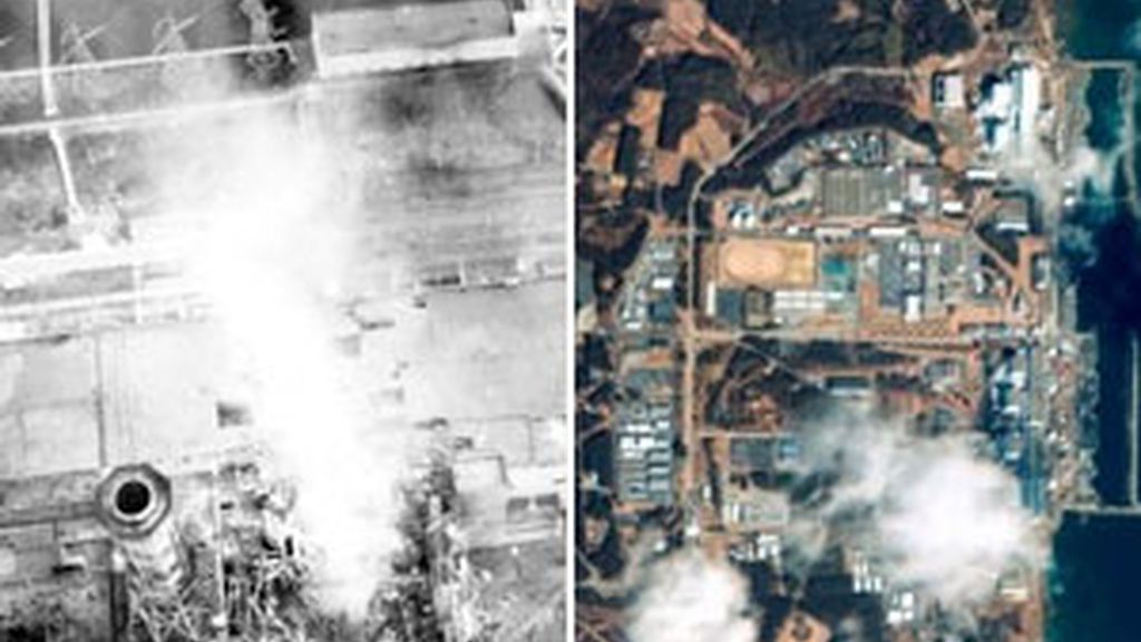 Chernóbil y Fukushima, las centrales nucleares tras sus respectivos incidentes. Foto: AP.