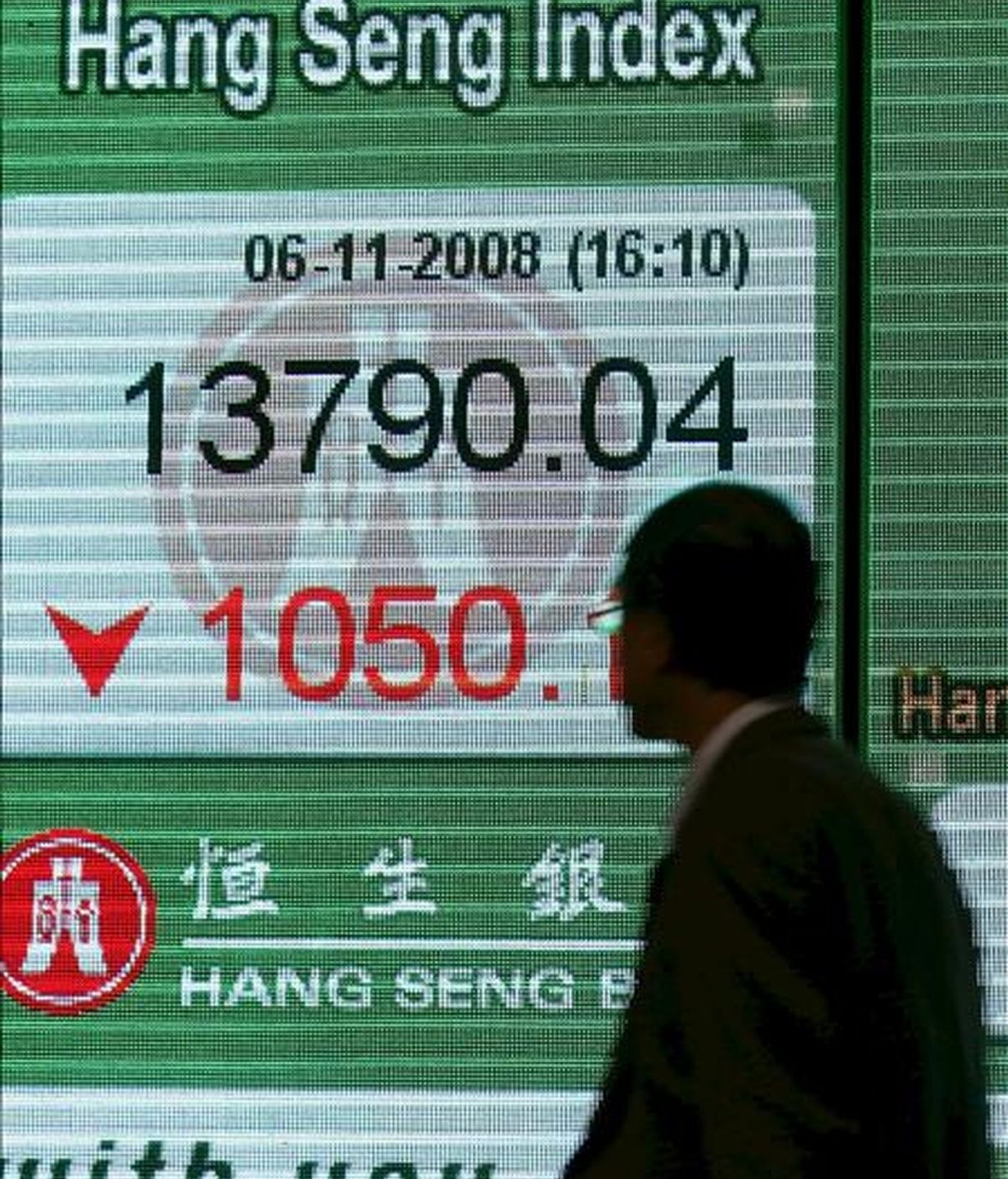 Un hombre observa un tablero electrónico con el índice Hang Seng de la Bolsa de Hong Kong. EFE/Archivo