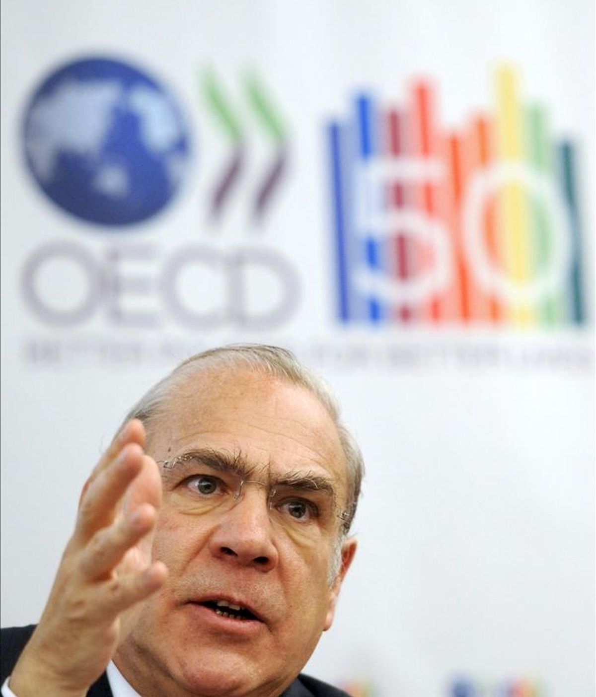 El secretario general de la Organización para la Cooperación y el Desarrollo Económico (OCDE), Ángel Gurría, durante una rueda de prensa. EFE/Archivo