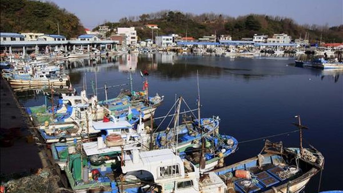 Barcos pesqueros fondeados en el puerto de Goseong, en la costa este de Corea del Sur. EFE/Archivo