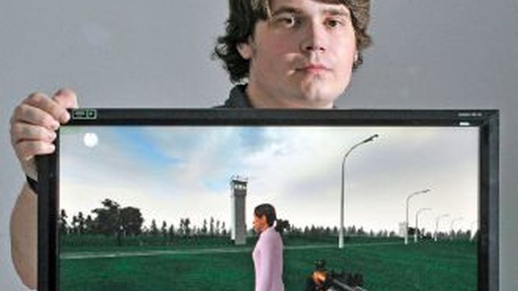 Su creador, un estudiante de artes gráficas, Jens M. Stober, muestra un fotograma del videojuego. Foto The Local