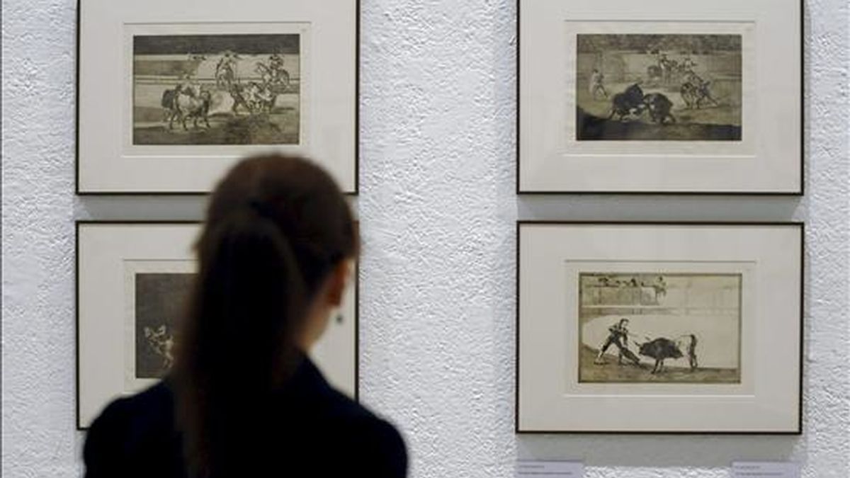 Cuatro grabados de la serie "Tauromaquia" de Francisco de Goya que junto a casi dos centenares de grabados del pintor pertenecientes a esta serie y a "Los caprichos" y "Los desasatres de la Guerra", se exponen a partir de hoy en Valladolid, y permiten al público adentrarse en la particular interpretación de Españal que este artista realizó en su época (1746-1828). EFE Cuatro grabados de la serie "Tauromaquia" de Francisco de Goya que junto a casi dos centenares de grabados del pintor pertenecientes a esta serie y a "Los caprichos" y "Los desasatres de la Guerra", se exponen a partir de hoy en Valladolid, y permiten al público adentrarse en la particular interpretación de Españal que este artista realizó en su época (1746-1828). EFE