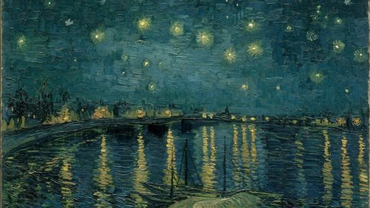 Vincent Van Gogh fue el pintor de la luz y el color, pero muchas de sus obras maestras versan sobre el atardecer y la noche, unos momentos místicos para él y que ahora se intentan recrear en una exposición en Amsterdam. En la imagen, la obra "Noche estrellada sobre el Ródano" (1888), perteneciente a la colección del Museo D'Orsay de París. EFE