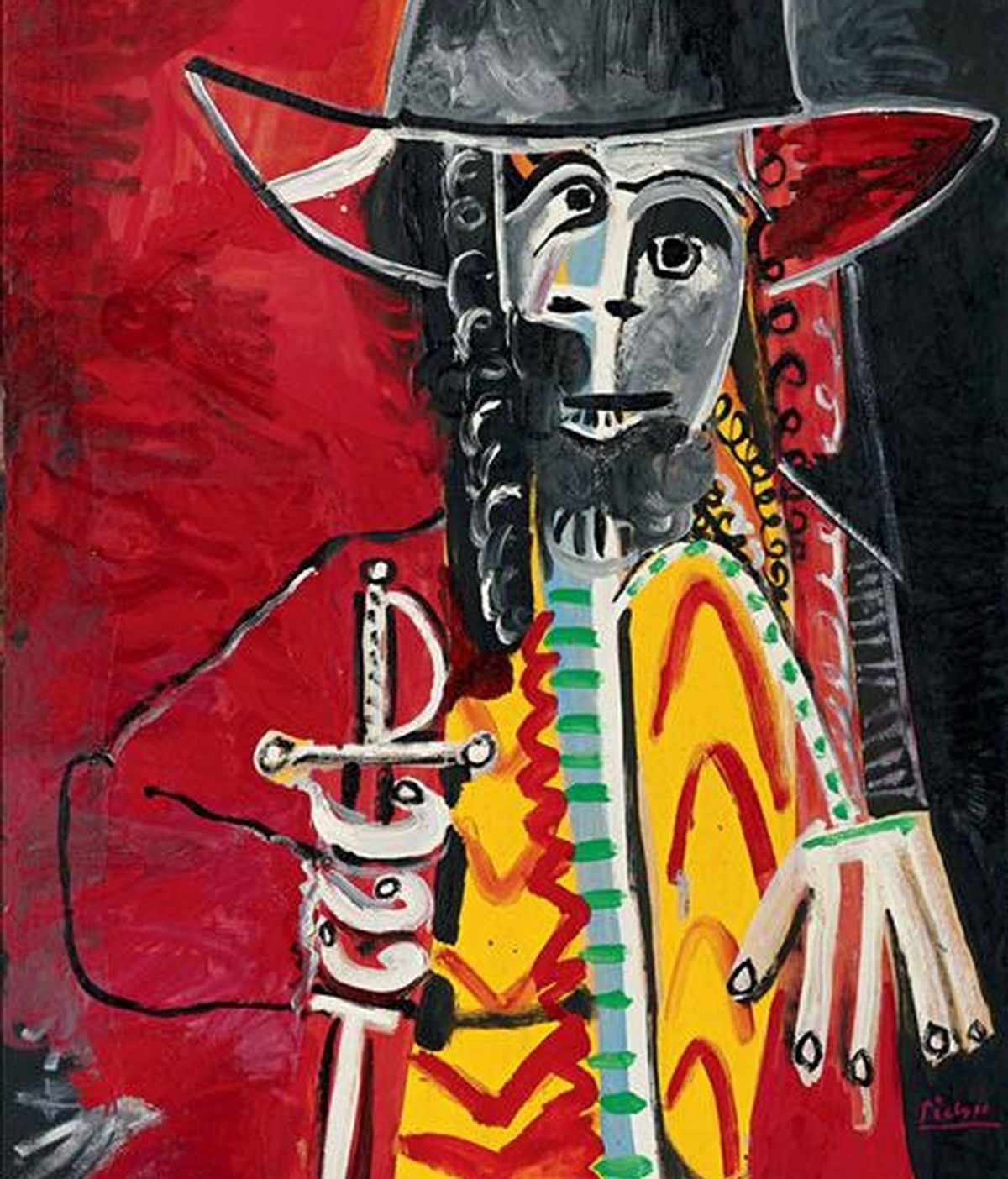 "Homme à l'épée" (1969), de Pablo Picasso, una de las obras que sale a subasta en el llamado "el duelo de los mosqueteros". Sotheby's y Christie's ofrecen a mediados de la próxima semana en Londres sendos cuadros en los que Picasso adopta uno de sus múltiples y tardíos avatares: el de espadachín. Los dos fueron pintados en 1969, e incluso el mismo mes, julio. EFE