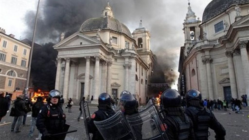 Violenta protesta en Roma