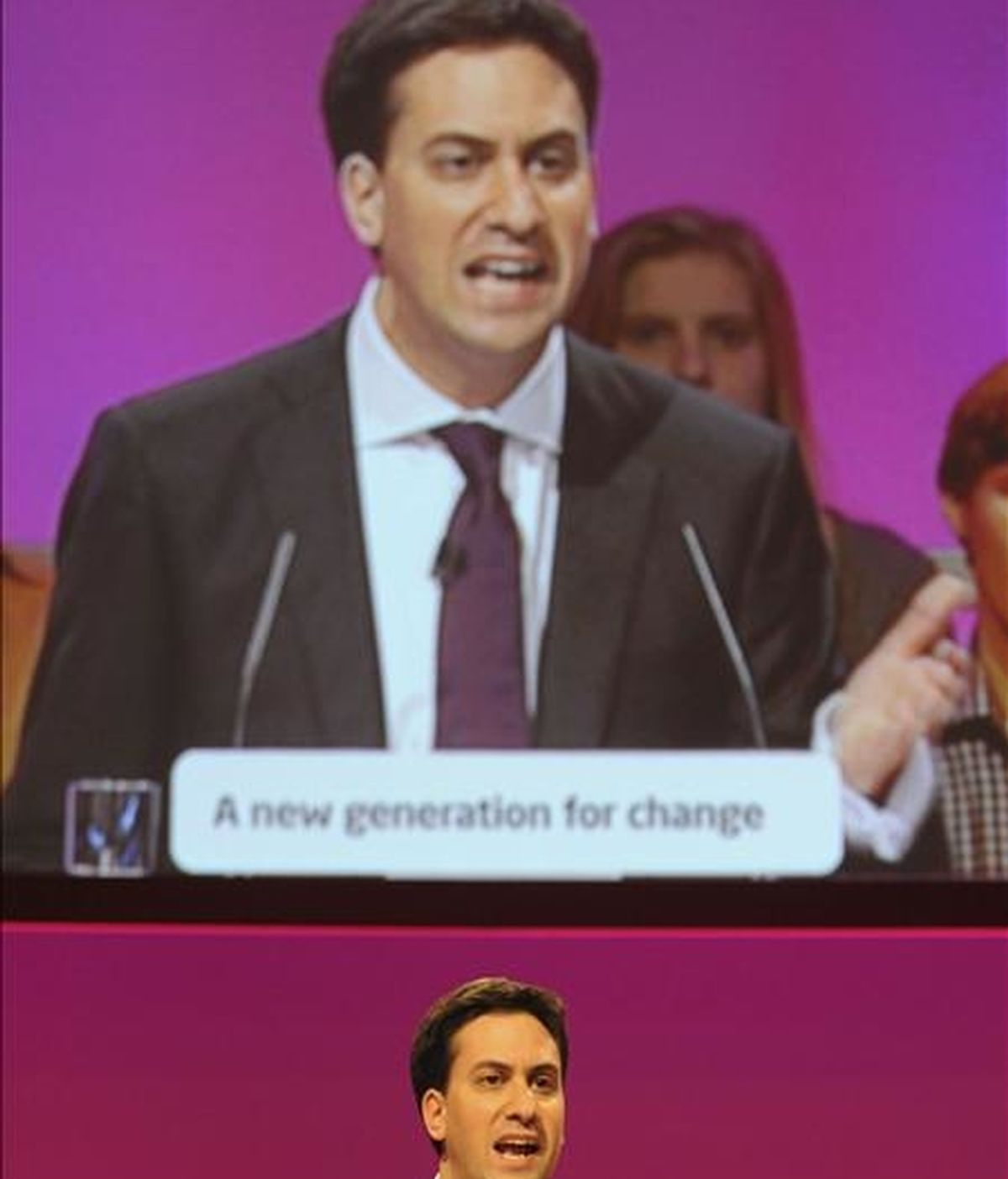 Ed Miliband, nuevo líder del Partido Laborista británico, pronunciando un discurso este martes en el plenario del Congreso anual que esa fuerza política celebra en Manchester (Inglaterra). EFE Ed Miliband, nuevo líder del Partido Laborista británico, pronunciando un discurso este martes en el plenario del Congreso anual que esa fuerza política celebra en Manchester (Inglaterra). EFE
