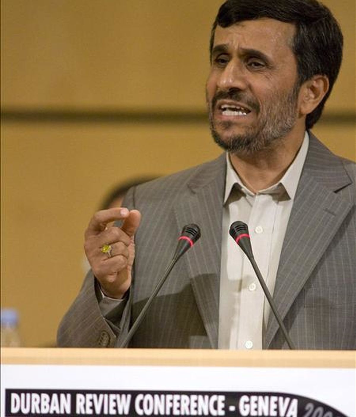 El presidente iraní, Madmoud Ahmadineyad, el pasado lunes en Ginebra. EFE