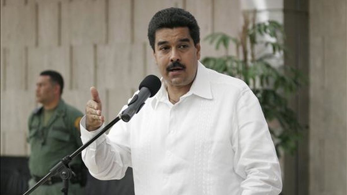 El canciller venezolano, Nicolás Maduro, ofrece una rueda de prensa en el Ministerio de Relaciones, en Caracas. EFE